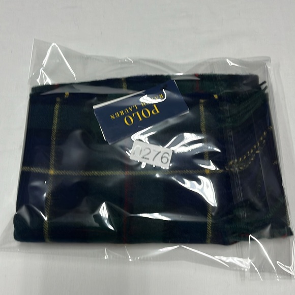Polo Ralph Lauren Pony tartan check-pattern scarf 90% wool 10% cashmere M in UK - Picture 12 of 12